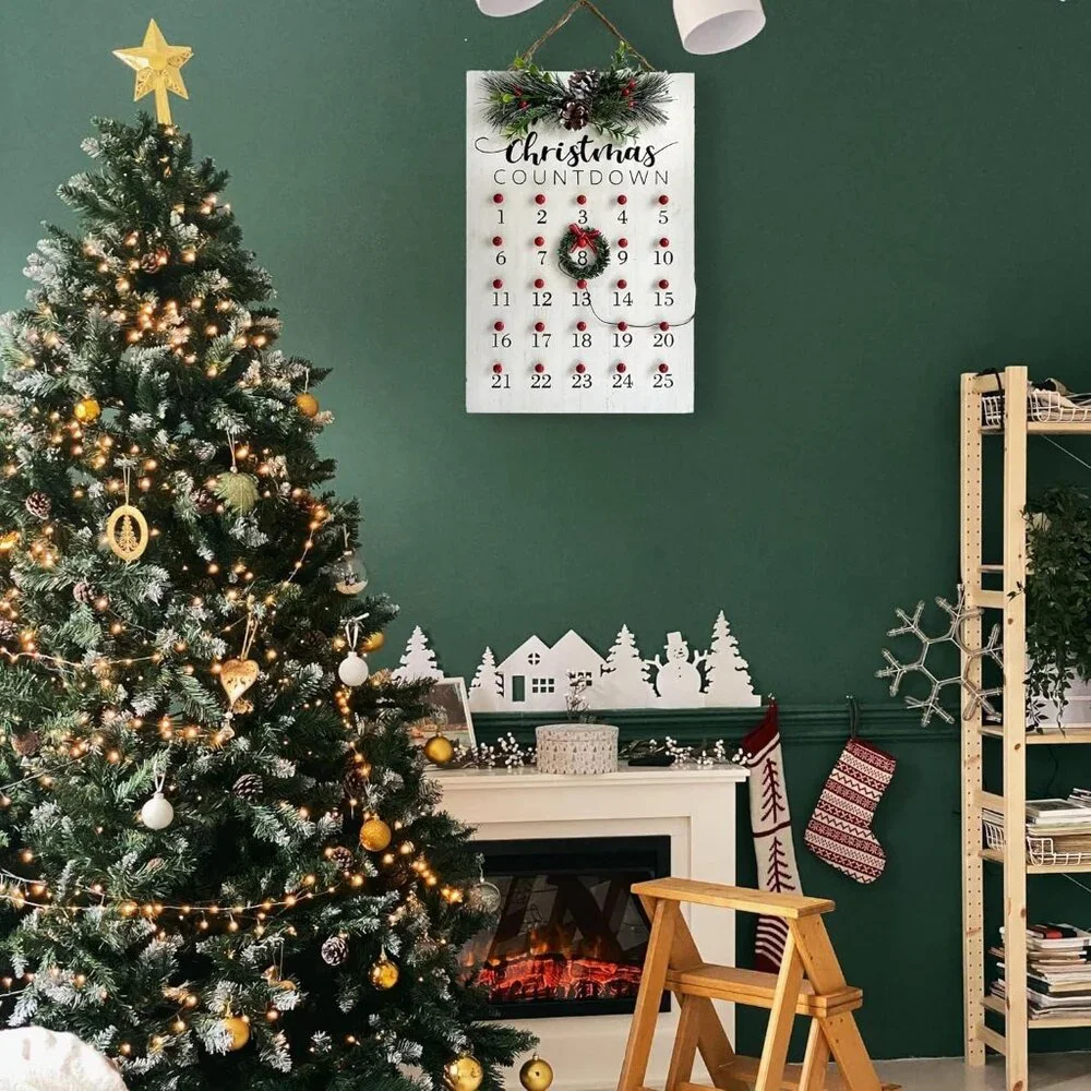 Rustic Christmas Countdown Wreath - 25 Days Advent Calendar Home Decor